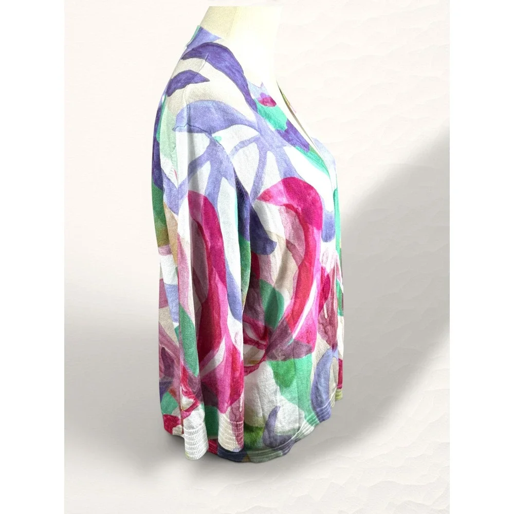 Chico's Cardigan Women‎ XXL (Measures XL) Multicolor Floral Abstract Open Front